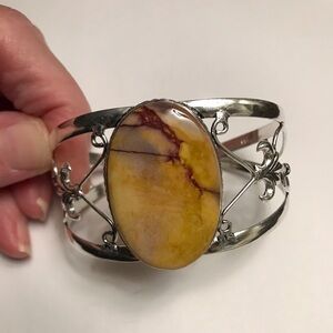Mookaite Jasper Stamped 925 Sterling Silver Cuff Bracelet